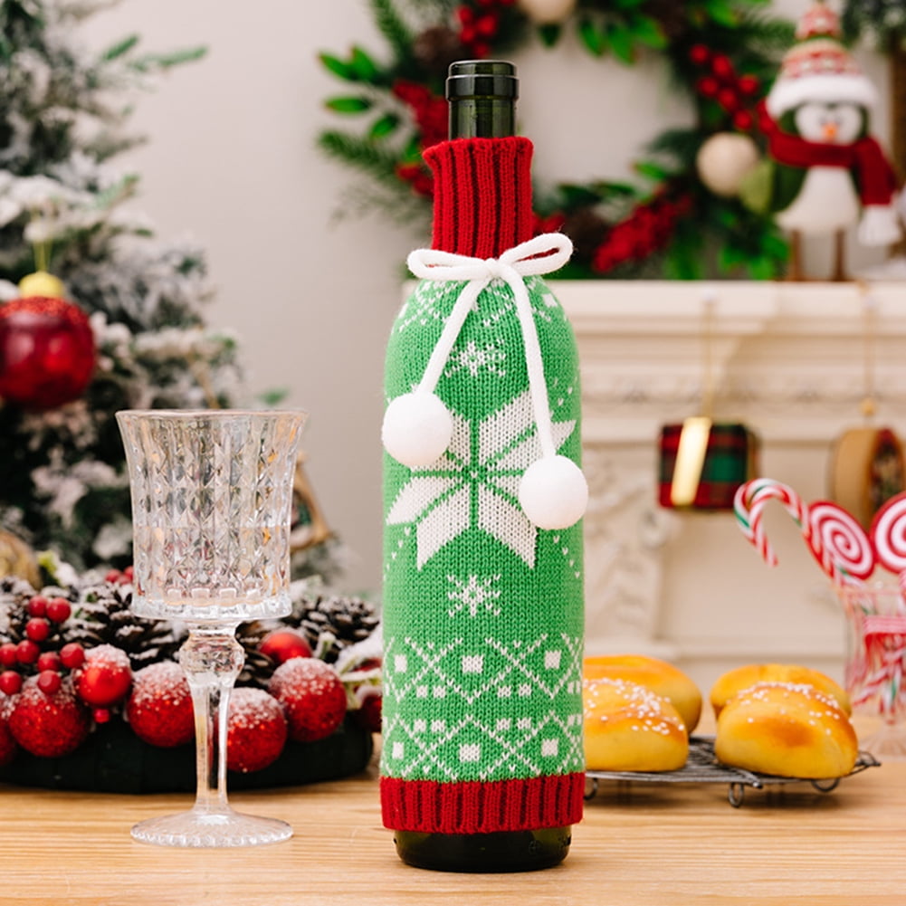 Litake Christmas Wine Bottle Cover Handmade Reusable Knitted Wine