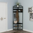 thumbnail image 1 of Litake Corner Coat Rack with Storage, Simple Hall Tree with Mesh Shelves, Anti-Toppling Devices, Freestanding Metal Clothes Rack Shoes Shelf Organizer for Entryway Bedroom Black, 1 of 4