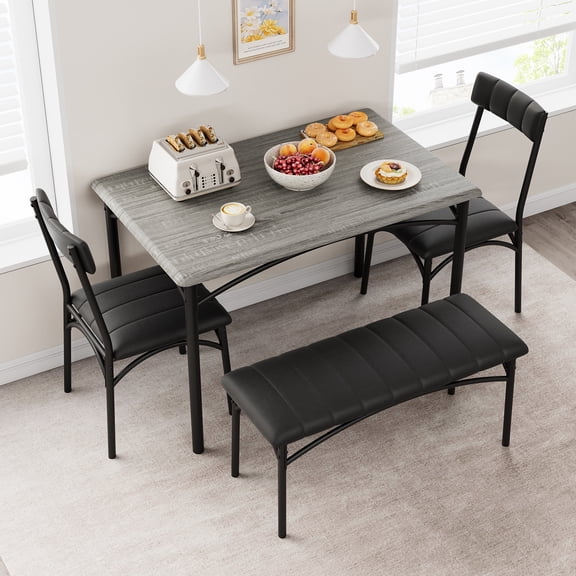 Litake Dining Table Set for 4, Kitchen Table with Upholstered Chairs and Bench, 4-Person Dining Room Table Set, Rectangular Kitchen Table Set for Small Space, Apartment, Home, Studio, Rustic