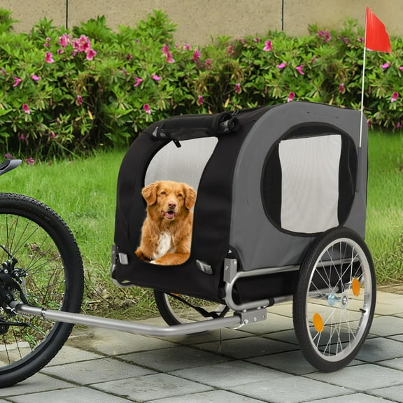 Litake Dog Bike Trailer, 88LBS Pet Stroller Cart Bicycle Carrier with Quick-Release Wheels, Collapsible Dog Bicycle Trailer with Bike Coupler, Non-Slip Mat & Safety Flag Washable Non-Slip Lining