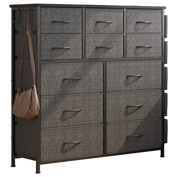 Litake Dresser for Bedroom with 12 Drawer, Dressers & Chests of Drawers for Hallway, Entryway, Storage Organizer Unit with Fabric, Sturdy Metal Frame, Wood Tabletop, Easy Pull Handle, Dark Gray