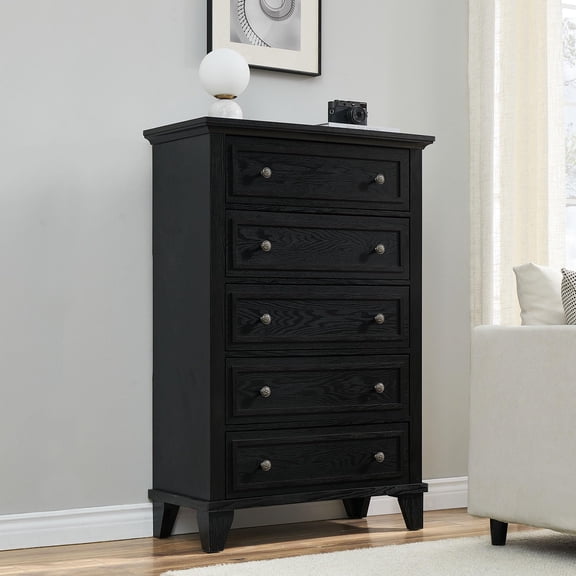 Litake Dresser for Bedroom, Vintage Dresser with 5 Drawers, Chest Drawers with Metal Handles and Steel Frame, Wood Organizer Storage for Living Room, Entryway, Kid's Room