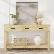 Litake Entryway Table, Console Table with 3 Storage Drawers, 3 Tier Farmhouse Wooden Sofa Table, Hallway Tables for Entryway, Living Room-Light Oak