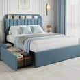 thumbnail image 1 of Litake Full Bed Frame with Storage Headboard, Kids Bed Frame with 2 Drawers, Boucle Upholstered Platform Bed with Bookcase, No Box Spring Needed, Easy Assembly,Blue, 1 of 7