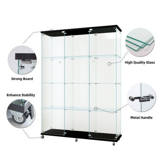 Litake Glass Cabinet With 4 Shelves Floor Standing Bookshelf Curio Cabinet Collection Glass Display Case For Home Office Living Room