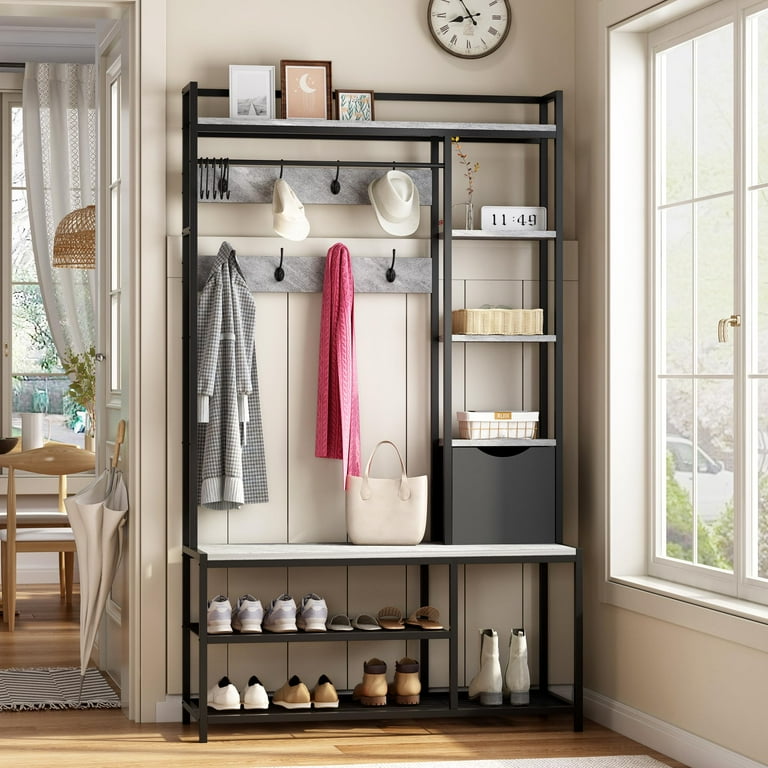 Litake Hall Tree With Bench and Shoe Storage, Coat Rack