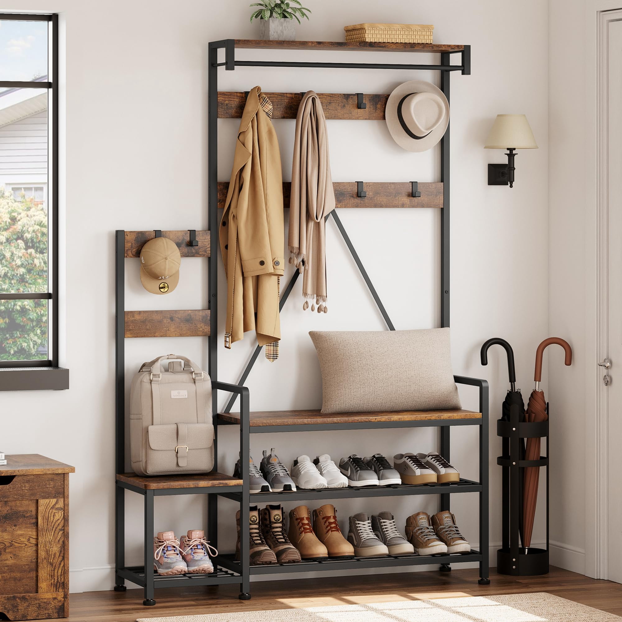 Tree Shoe Rack Litake Hall Tree with Bench and Shoe Storage Parent-Child Coat Rack ...