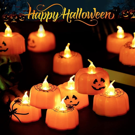 Litake Halloween Pumpkin Lights, LED 12 Packs Flickering Jack-O'-Lantern Tea Lights, Battery Operated Pumpkin Candles Light for Fall Festival Halloween Night Party Decor