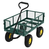 Litake Heavy Duty Steel Garden Cart, 550LBS Pullable Metal Garden Wagon with 10" Wheels, 180° Rotating Handle and Removable Sides for Outdoor, Farm, Yard, Beach
