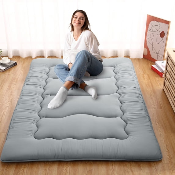 Litake Japanese Floor Mattress Futon Mattress, Thicken Tatami Mat Sleeping Pad Foldable Roll Up Mattress Boys Girls Dormitory Mattress Pad Kids Floor Lounger Pillow Bed, Grey