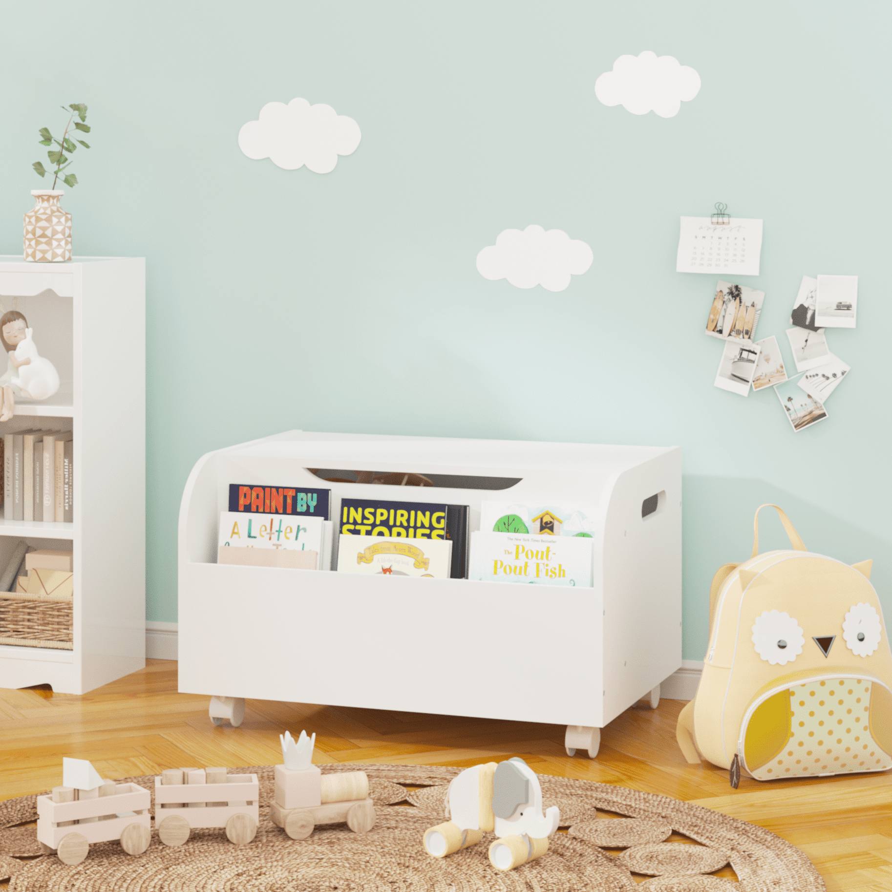 Litake Kids Toy Box Chest Bench With Front Bookshelf Flip-Top Lid Safety Hinge Wooden Toy Storage Organizer For Playroom Kids Room Nursery