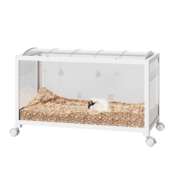 Litake Large Hamster Cage, 3-Tier Gerbil Cages with Running Wheel, Water Bottle, Food Bowl, Ramps, Portable Hamster House with 7 in Deep Glass Bottom for Syrian, Hamster, Gerbils (White)