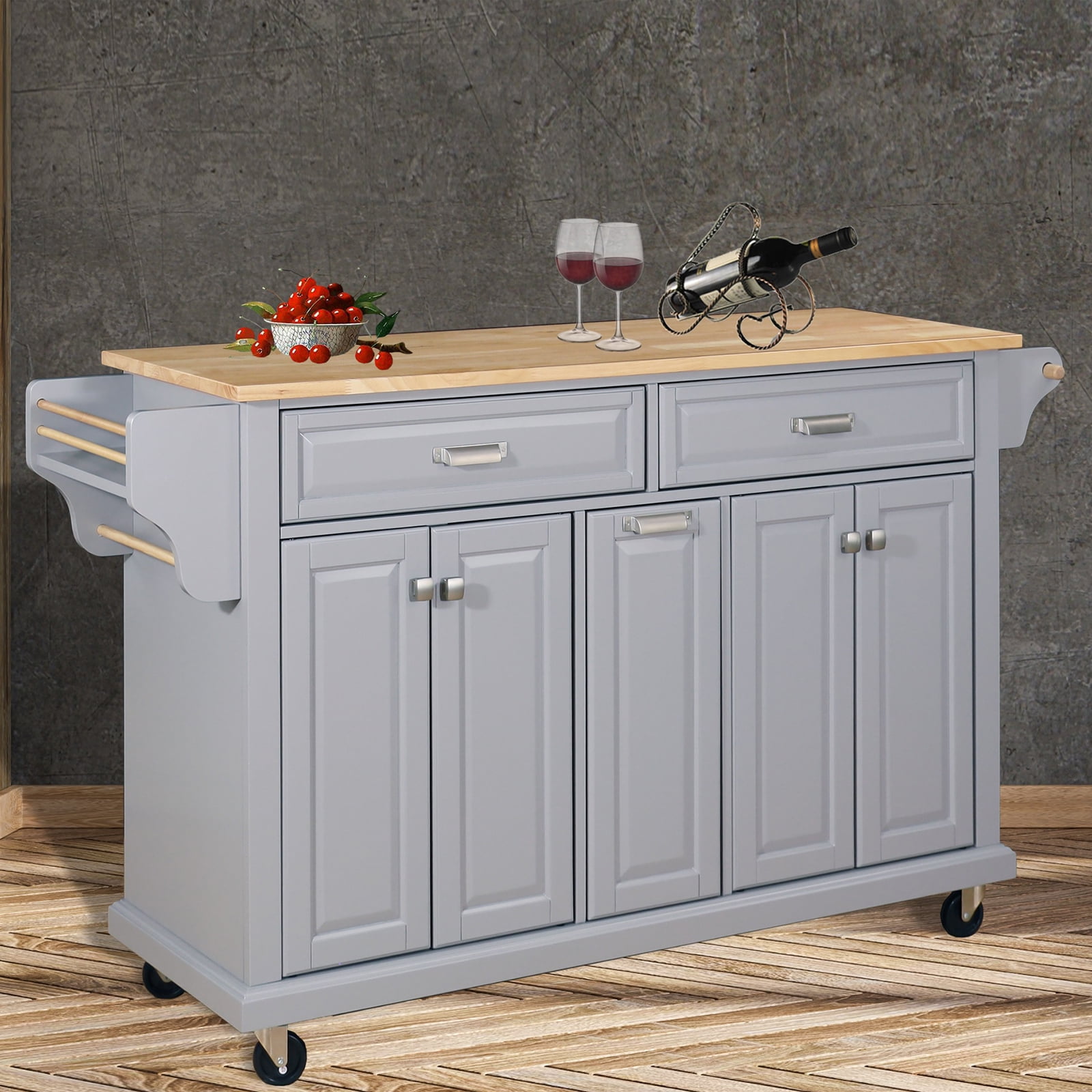 Litake Natural Wood Top Storage With Solid Wood Countertop