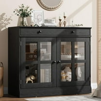 Litake Sideboard with Glass Door, 35.4 Inch Modern Buffet Cabinet with Drawer & Storage, Black Sideboard for Dining Room, Kitchen, or Living Room