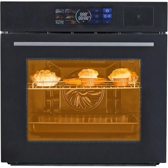 Litake Single Wall Oven 24" Built-In Electric Ovens, 70L, 3000W, 8 Baking Modes, With Air Frying Function, 3D Surround Heating With Double-Layered Glass Door, Touch Control With Colour Led Screen