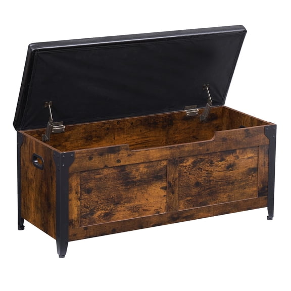 Litake Storage Chest, Wooden Storage Trunk with Metal Frame, Entryway Shoes Bench with Cushion, Large Storage Organizer, 39.4" Lift-Top Storage Chest with 2 Hinges for Bedroom, Living room