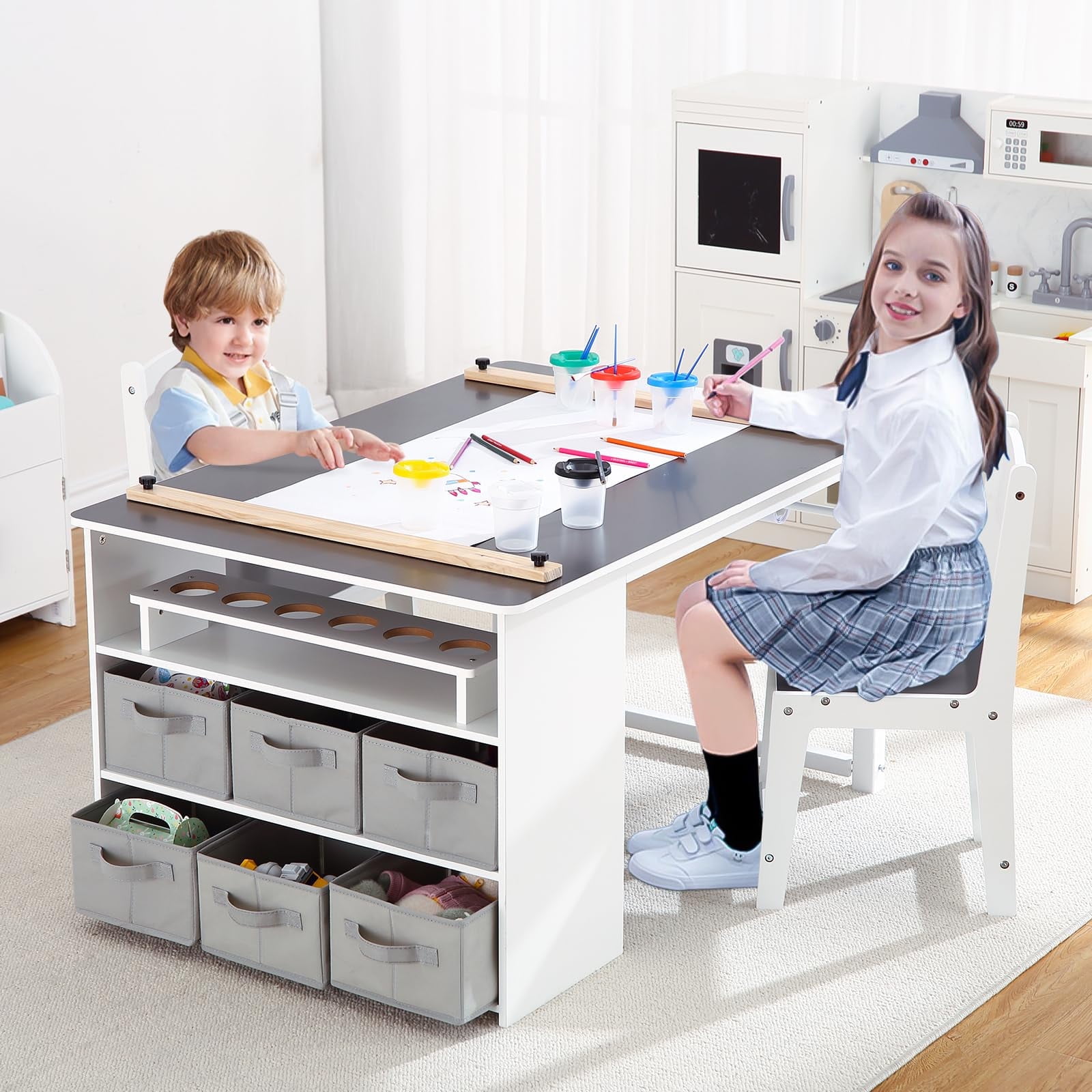Litake Storage Outdoor Activity Table and Chair Set, White - Walmart.com