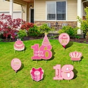 Litake Sweet Happy 16th Happy Birthday Party Yard Sign Set of 8 Pink 16 Birthday Yard Signs with Stakes and Outdoor Lawn Decoration for Girls