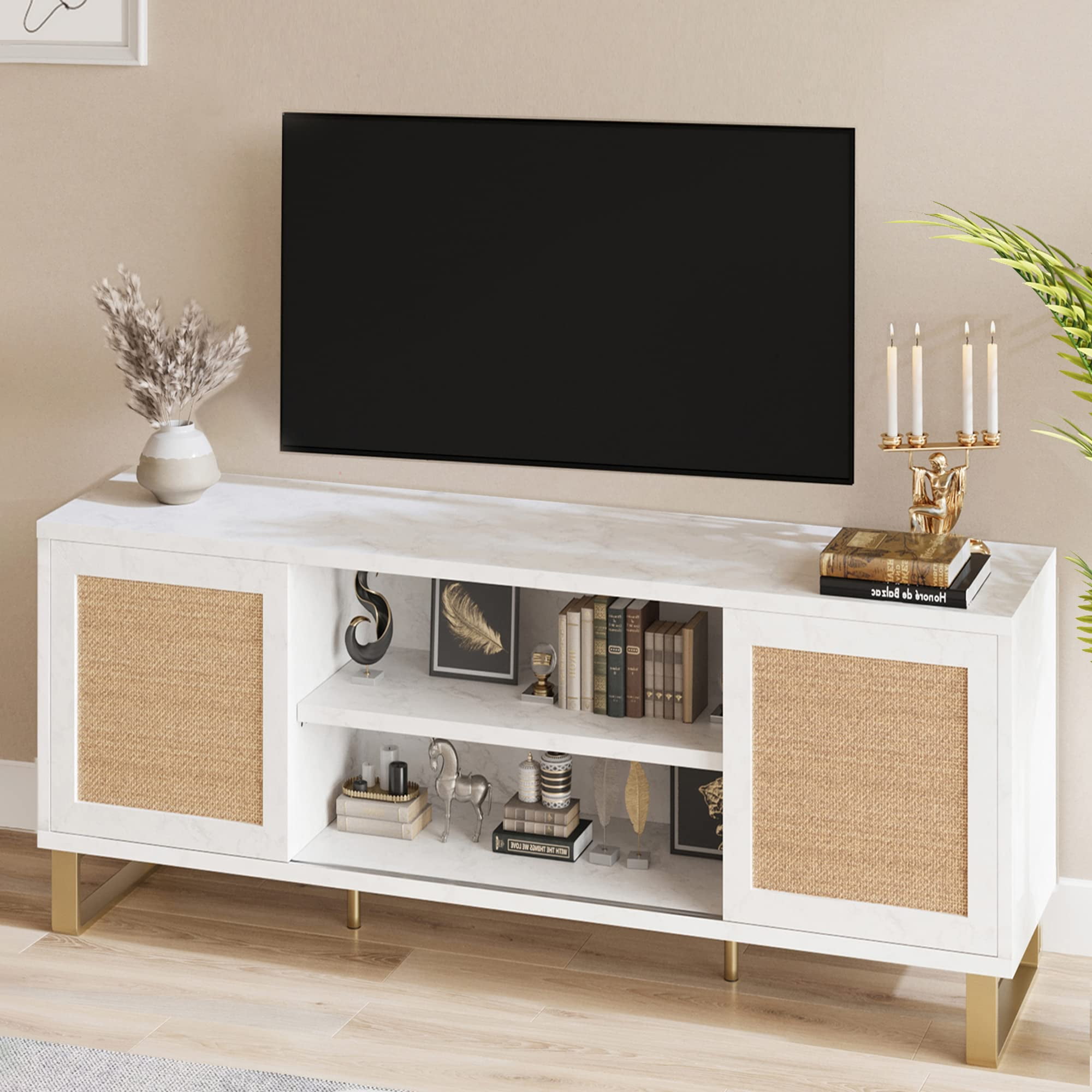 Litake TV Stand for 65 Inch TV, White Entertainment Center Modern TV