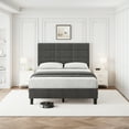 thumbnail image 1 of Litake Twin Bed Frame with Headboard, Linen Upholstered Twin Size Platform Bed Frame, Sturdy Metal Frame with Solid Wooden Slats Support, No Box Spring Needed, Noise-Free, Grey, 1 of 9