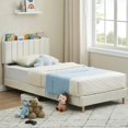 thumbnail image 1 of Litake Twin Bed Frames, Upholstered Platform Bed Frame with Bookcase Headboard, Velvet Platform Bed Mattress Foundation, Heavy Duty Steel Support Legs, Easy Assembly, Noise Free, White, 1 of 9
