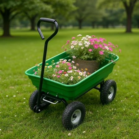 Litake Wheelbarrow Garden Cart, Heavy Duty Home Utility, Four-Wheel Home Garden Yard Utility Wheelbarrow Cart with Built-in Stand,(Green)