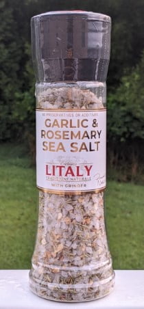 Litaly Garlic & Rosemary Sea Salt Grinder, Seasoned Sea Salt Blend, With Built-In Grinder, 224g (7.9 oz)