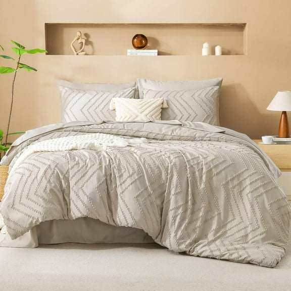 Litanika Beige 7 Pieces Full Size Comforter Set with Sheets - Bed in a Bag King Boho Tufted Complete Bedding Sets with 1 Soft Comforter, 4 Pillowcases, 1 Flat Sheet, 1 Fitted Sheet
