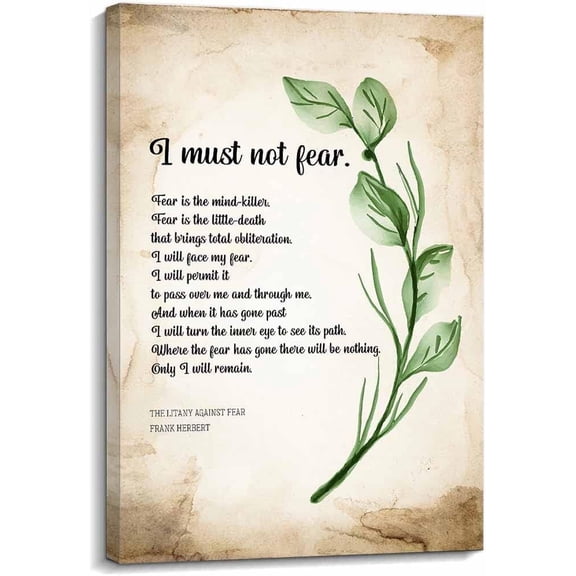 Litany Against Fear By Frank Herbert Quotes Poster Fear Is The Mind Killer Poster for Room Giclee Print Wall Decorative Paintings for Bathroom Picture Canvas Office Art for Kitchen Vertical Artwork