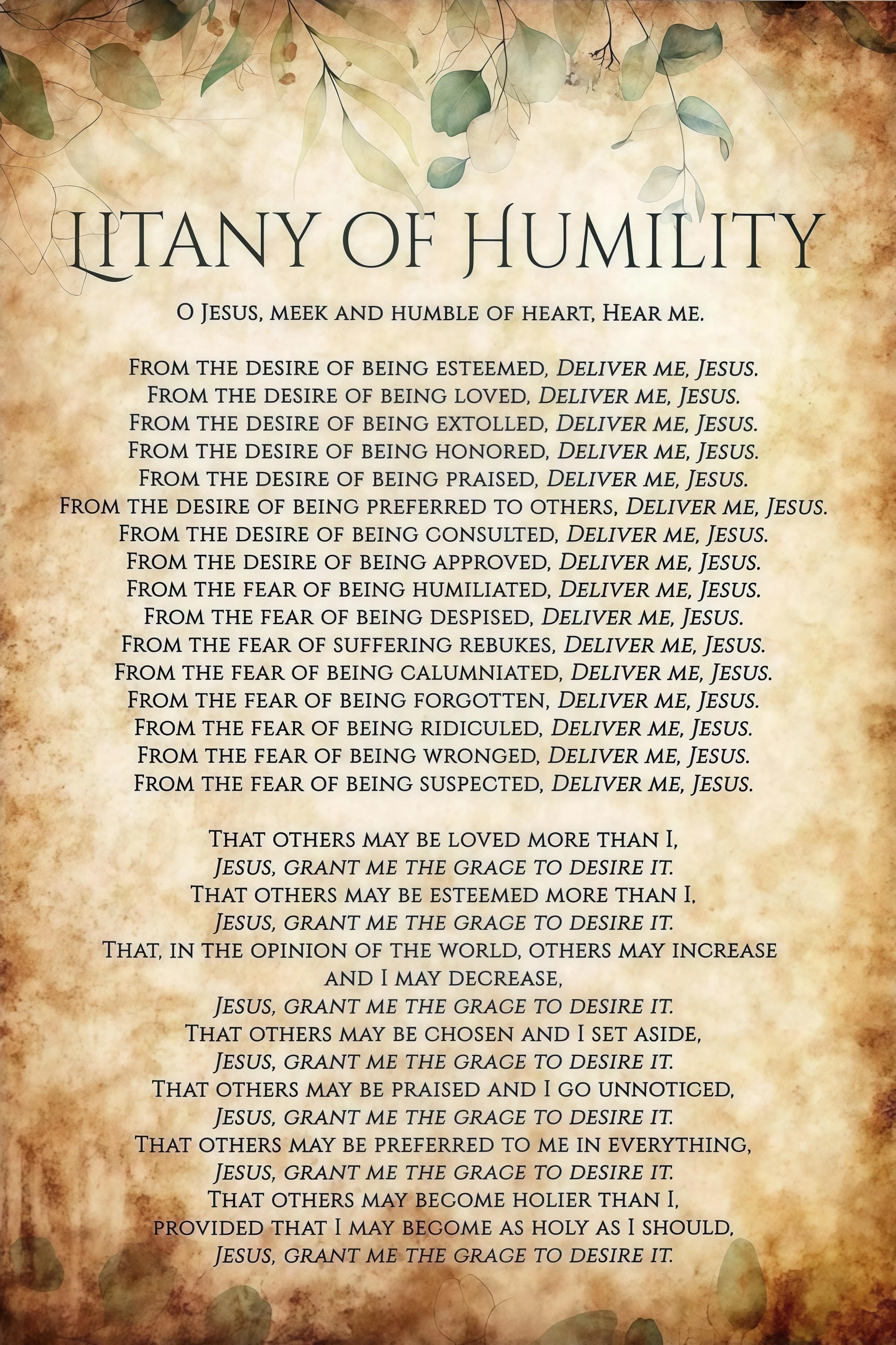 Litany of Humility Prayer Typography for Living Room Wall Decor poster ...