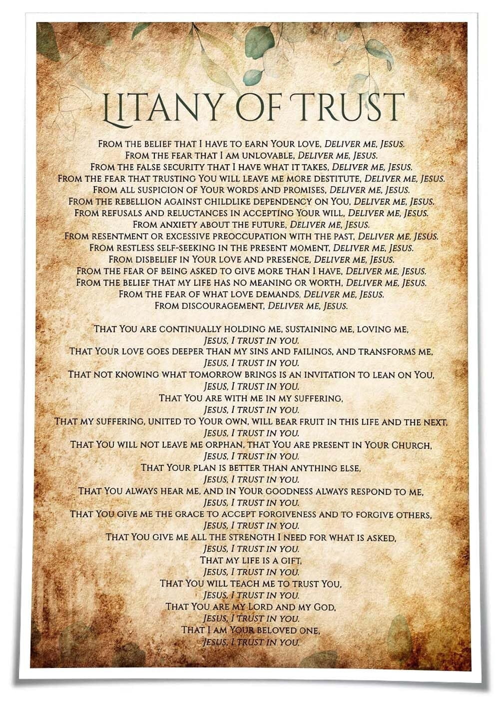 Litany of Trust Prayer Wall Art Scripture Poster Print Bible Quote Wall