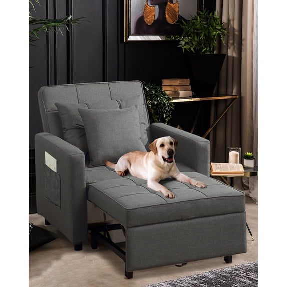 Litbird Convertible Chair Sleeper Bed, Futon Chair Turns Into Bed, Sofa Chair for Living Room, 3 in 1, Linenette, Deep Gray