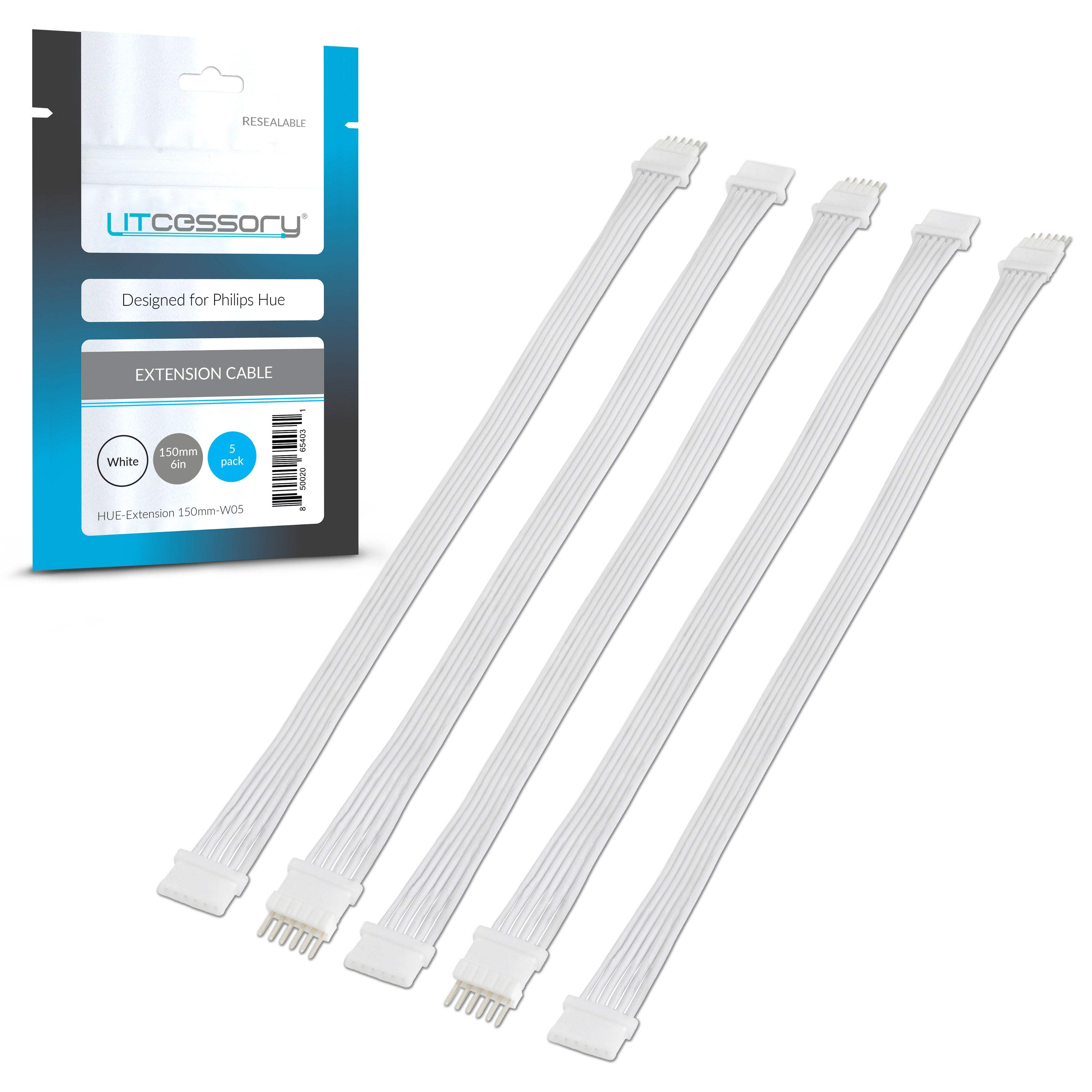 Litcessory Extension Cable for Philips Hue Lightstrip Plus (6in, 5 Pack