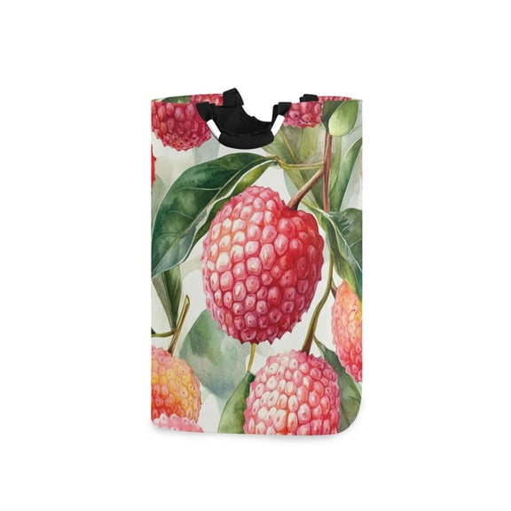 Litchi Leaves Watercolor Laundry Basket with Handles Foldable Laundry Hamper Freestanding Washing Bin 50L