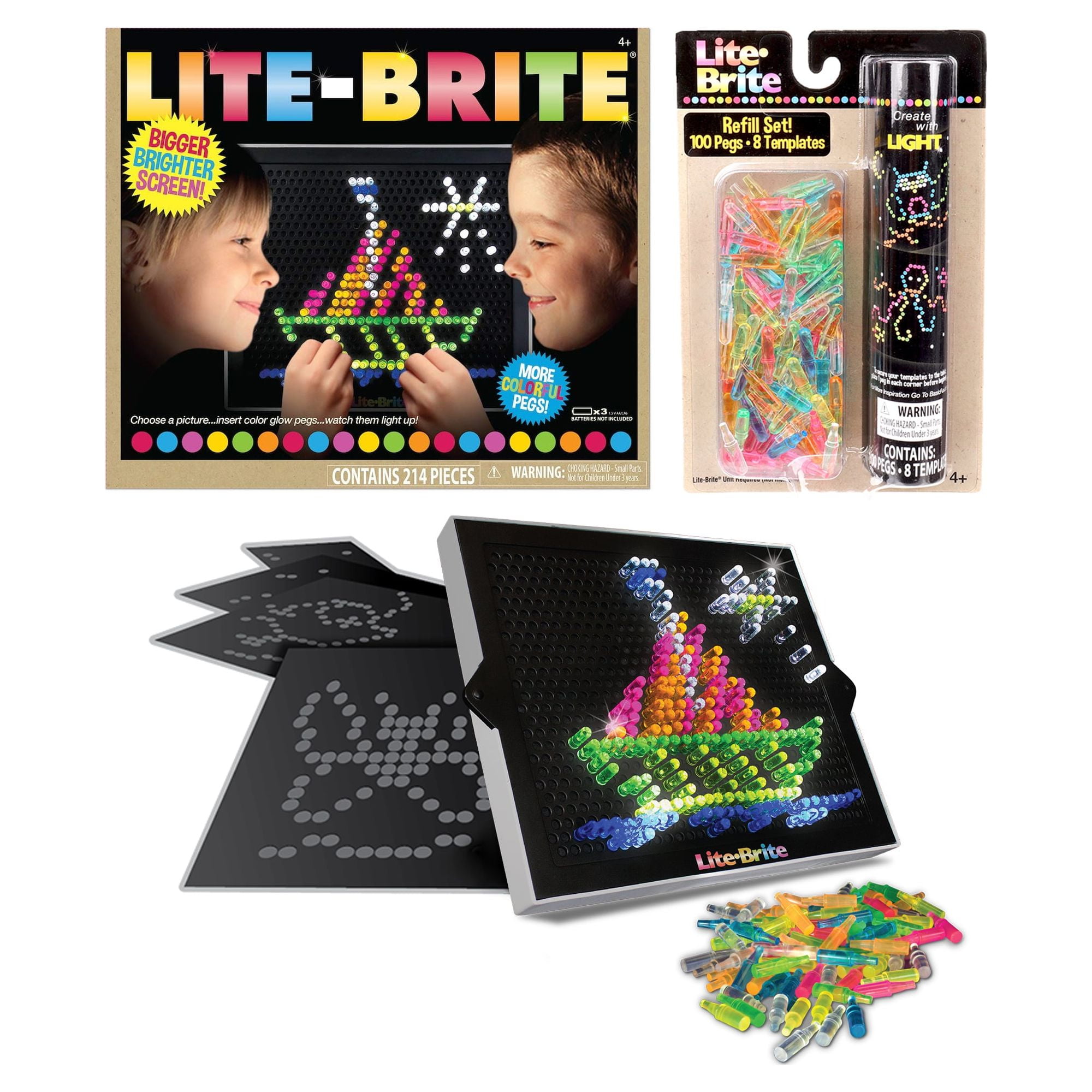 Lite Brite Ultimate Classic & Refill Pack Online Only Value Bundle with 14  Templates & 300 Pegs 