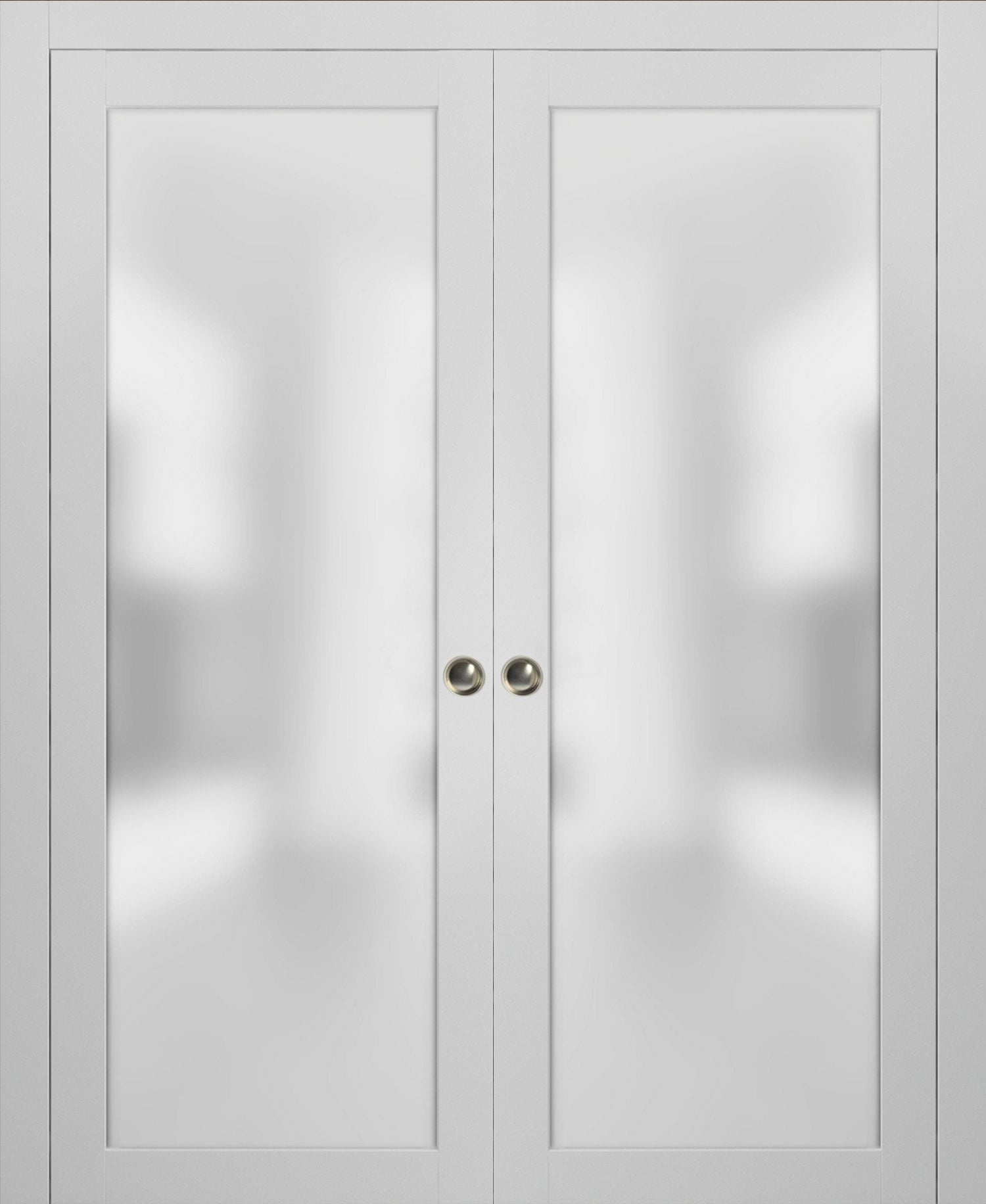 White Frosted Glass Double Pocket Doors 48 x 80