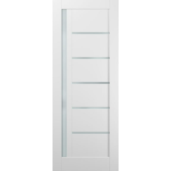 Lite Slab Barn Door Panel 24 x 80 | Quadro 4088 White Silk with Frosted Opaque Glass | Sturdy Finished Wooden Modern Doors | Pocket Closet Sliding