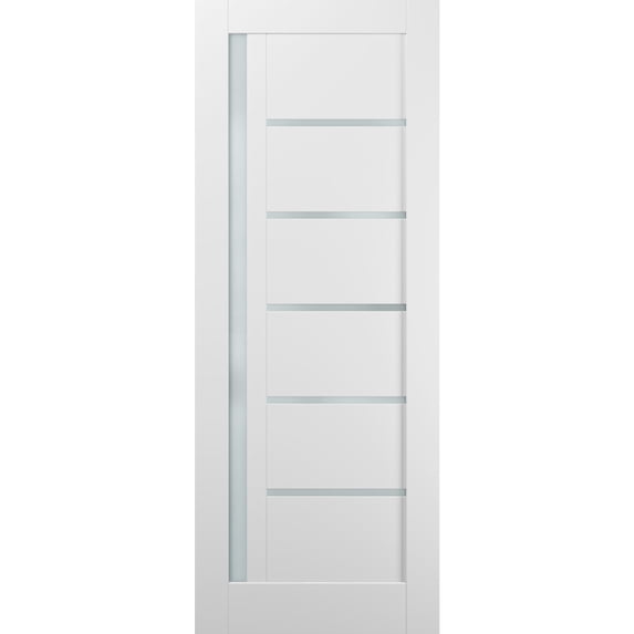 Lite Slab Barn Door Panel 32 x 80 | Quadro 4088 White Silk with Frosted Opaque Glass | Sturdy Finished Wooden Modern Doors | Pocket Closet Sliding