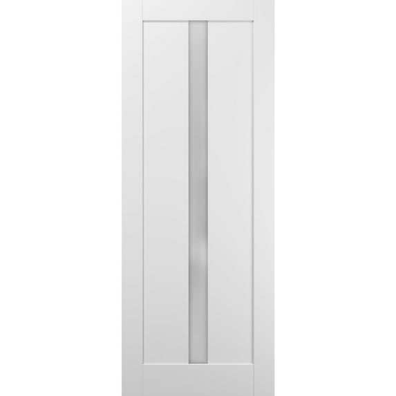 Lite Slab Barn Door Panel 42 x 80 | Quadro 4112 White Silk with Frosted Opaque Glass | Sturdy Finished Wooden Modern Doors | Pocket Closet Sliding