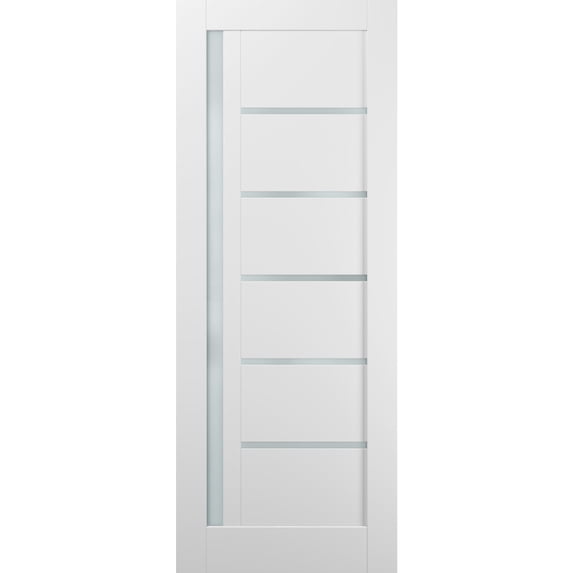 Lite Slab Barn Door Panel 42 x 84 | Quadro 4088 White Silk with Frosted Opaque Glass | Sturdy Finished Wooden Modern Doors | Pocket Closet Sliding