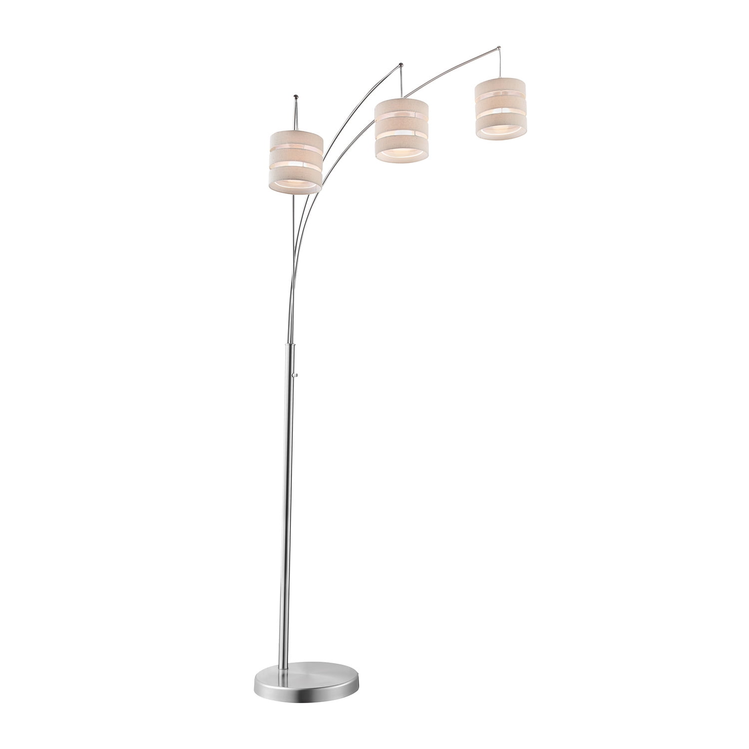Elegant Silver Falan 92" Arc Floor Lamp with Fabric Drum Shades