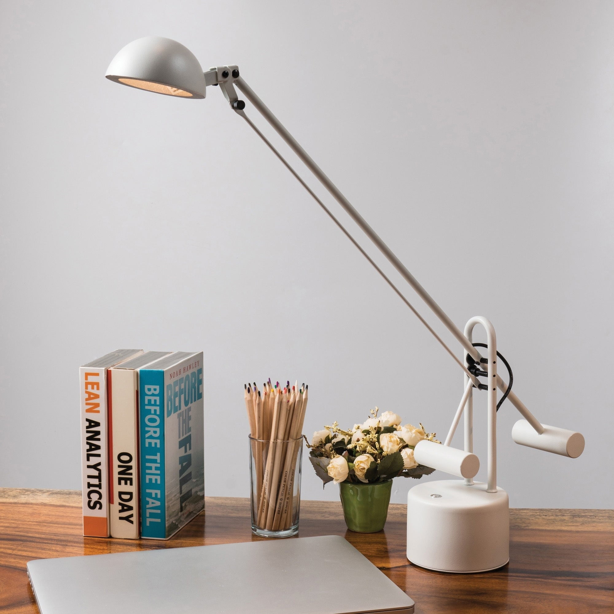 Adjustable White LED Desk Lamp with Counterweights