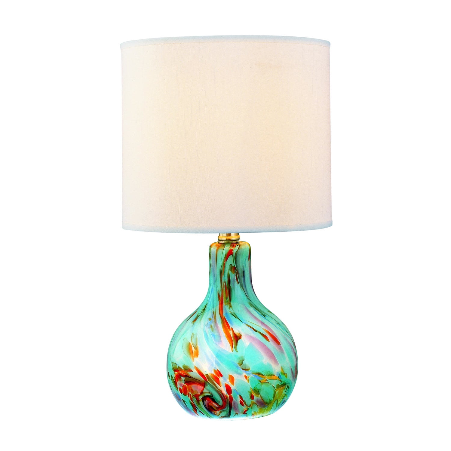 Aqua Glass Table Lamp with Off-White Drum Shade