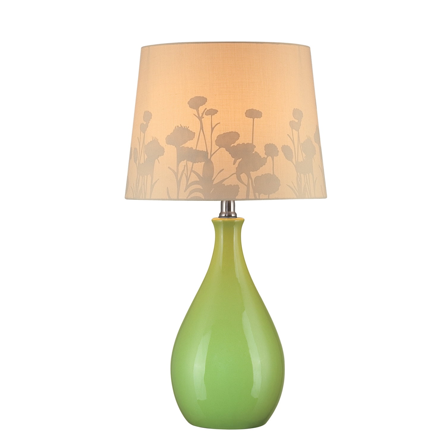 Green Ceramic Table Lamp with Floral Shade