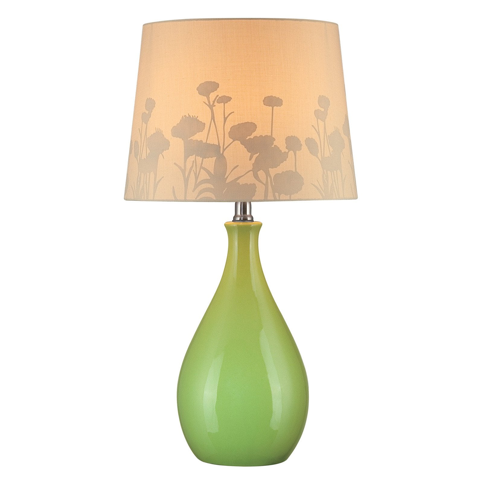 Green Ceramic Table Lamp with Floral Shade