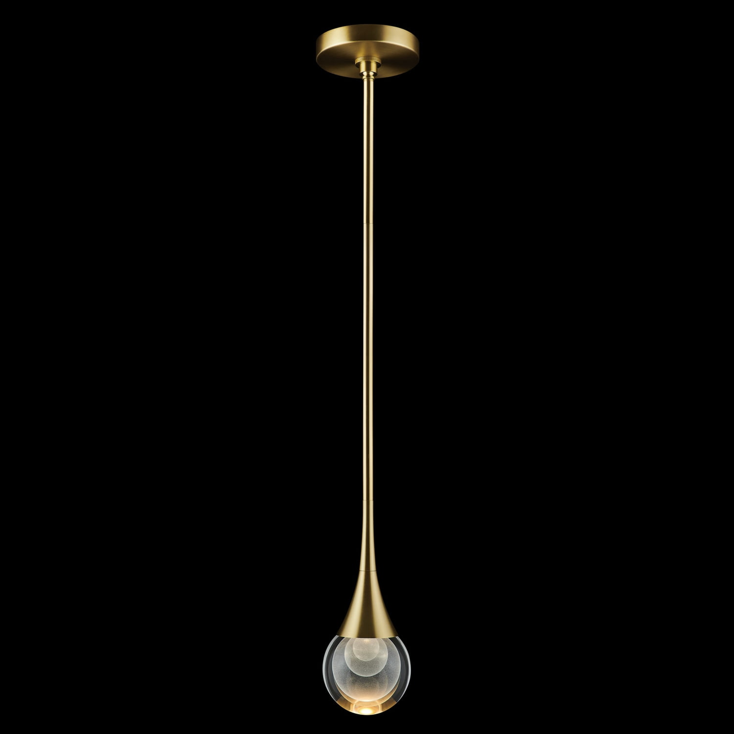 Luna II Brushed Brass Mini LED Pendant with Hand-Cut Crystal