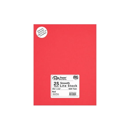 Paper Accents Red 8.5x11 Lite Stock Text Weight Paper 60lb 25 Sheets