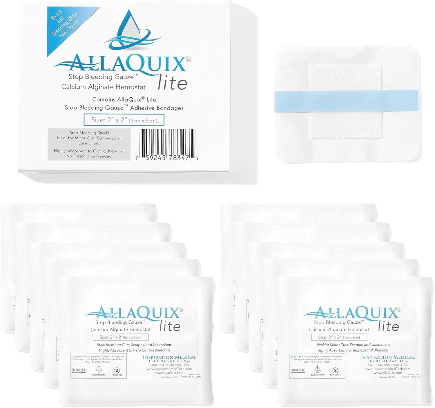 Lite Stop Bleeding Bandage Calcium Alginate Wound Dressing Quick Clotting Gauze Pads Pack