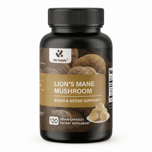 Lite Supply Lion's Mane Mushroom Supplement Capsules 54000mg, 120 Capsules | 120 Days Supply – Made with Lion's Mane Powder Extract – Cognitive Brain Nootropic & Immune Health Support