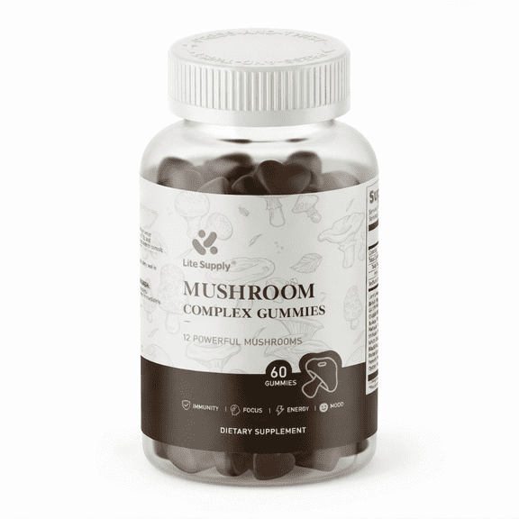 Lite Supply Mushroom Gummies 12 Blend - Mushroom Complex - Brain Booster, Immune Support, Energy - Mushroom Supplement for Men & Women